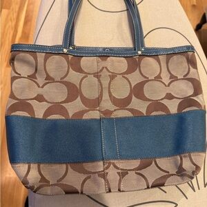 Stylish Coach Blue and Brown Women's Tote Bag